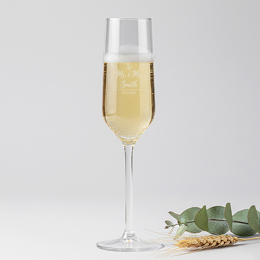 Champagneglas graveren Personalsurprise foto 2 1 | Gepersonaliseerde cadeaus Gepersonaliseerd champagneglas met gravure voor bruiloft als uniek huwelijkscadeau
