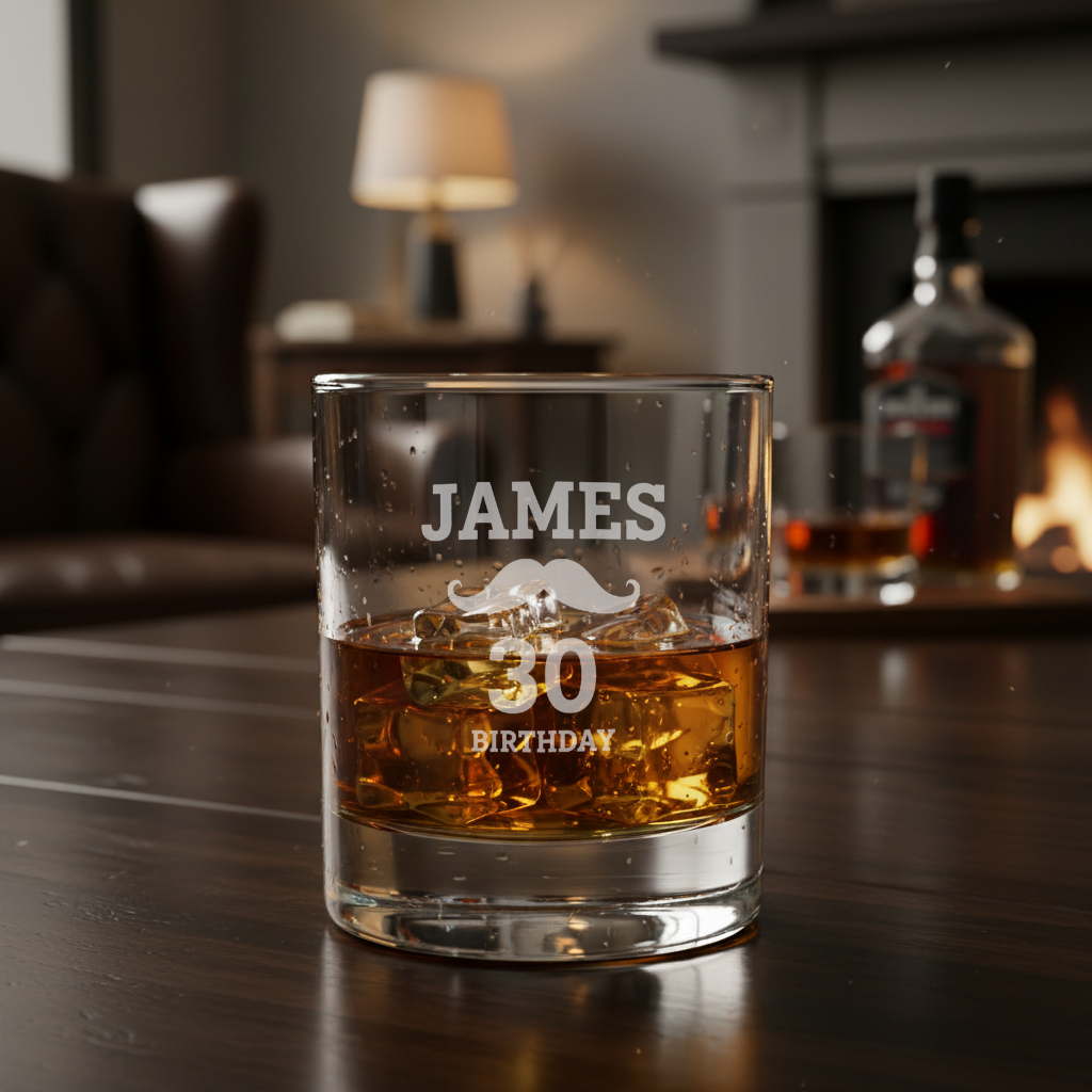 whiskeyglas graveren Personalsurprise verjaardag sfeer foto 1 | Gepersonaliseerde cadeaus Gepersonaliseerd en gegraveerd whiskeyglas met eigen ontwerp, ideaal voor unieke geschenken.