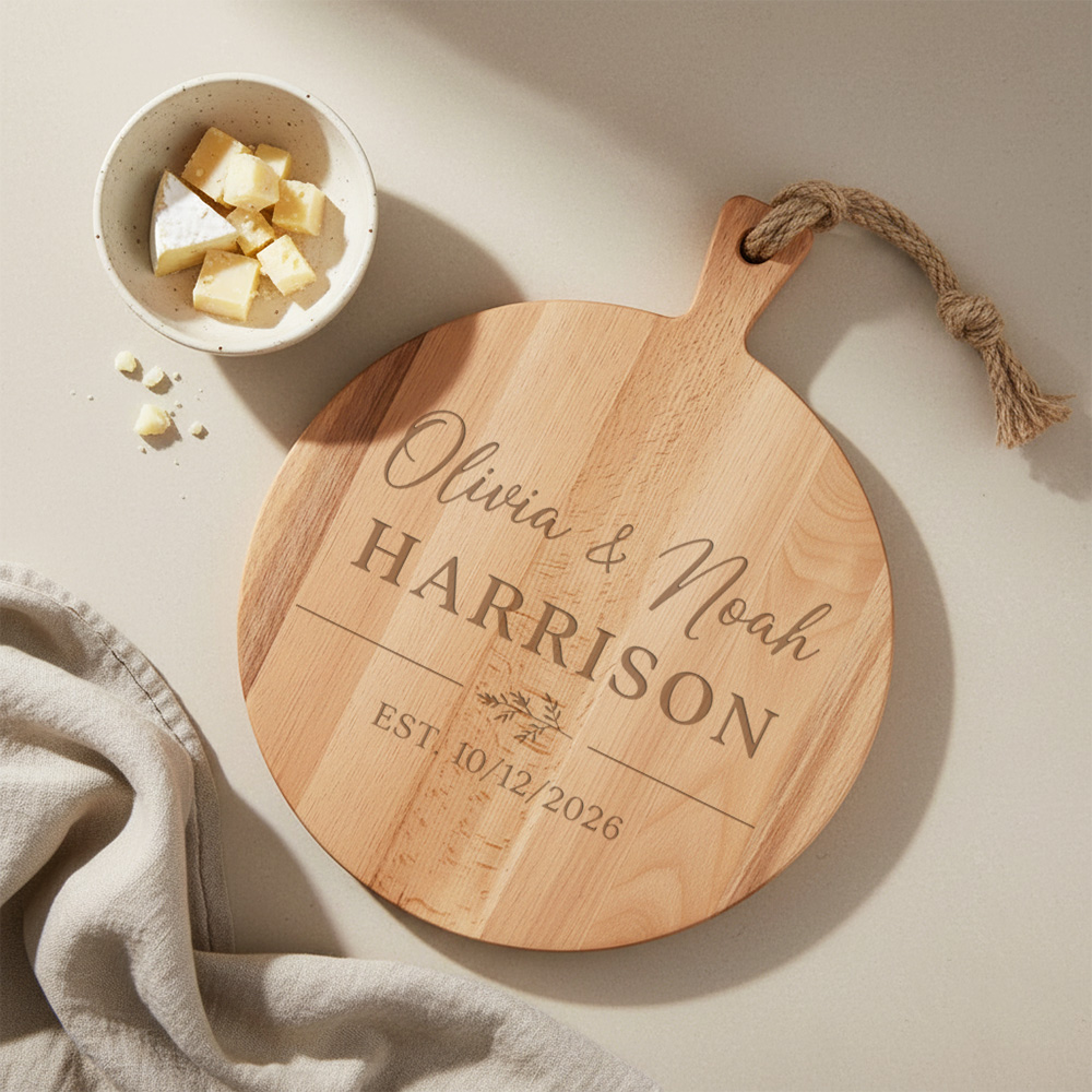 Kaasplank rond graveren Personalsurprise sfeer foto 1 1 | Gepersonaliseerde cadeaus Gegraveerde kaasplank van PersonalSurprise