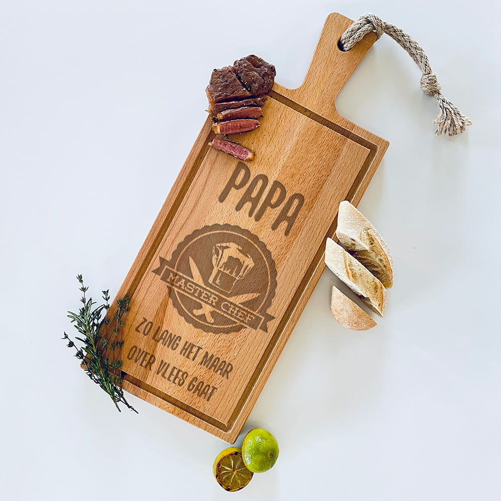 Steakplank graveren met naam personaliseren cadeau mannen vaderdag vader man vlees barbecue | Gepersonaliseerde cadeaus Steakplank met handvat graveren, perfect voor stijlvol serveren van steaks.