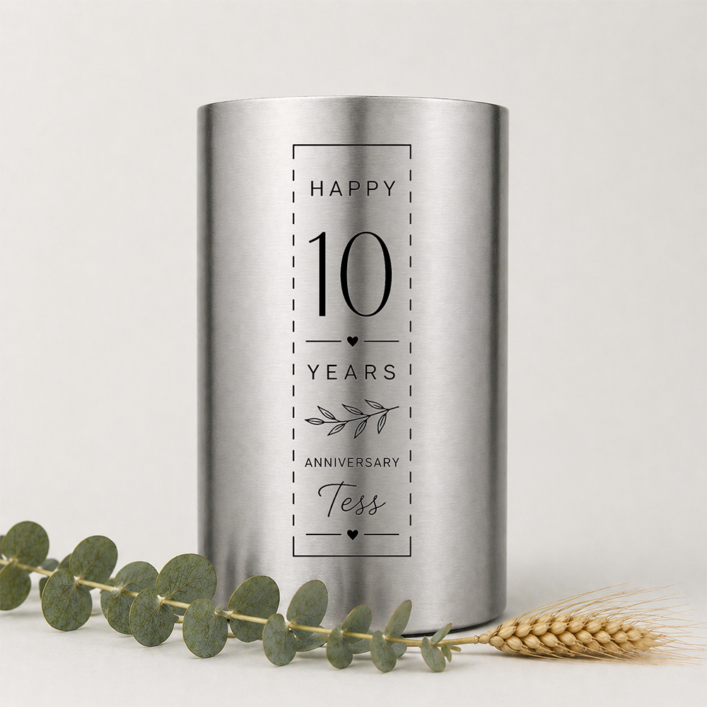 Wijnkoeler graveren met jubileum tekst en naam