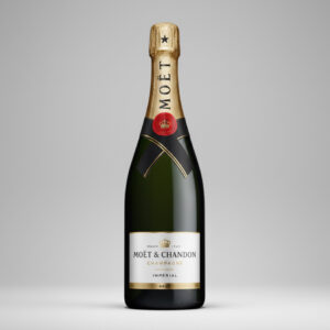 "Fles Moët & Chandon Impérial Brut champagne met goudfolie en wit etiket."