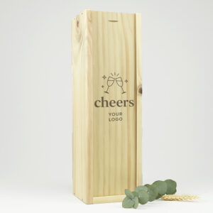 Champagnekist graveren voor 1 champagnefles met schuifdeksel, ideaal voor gepersonaliseerde geschenken met eigen ontwerp of logo.