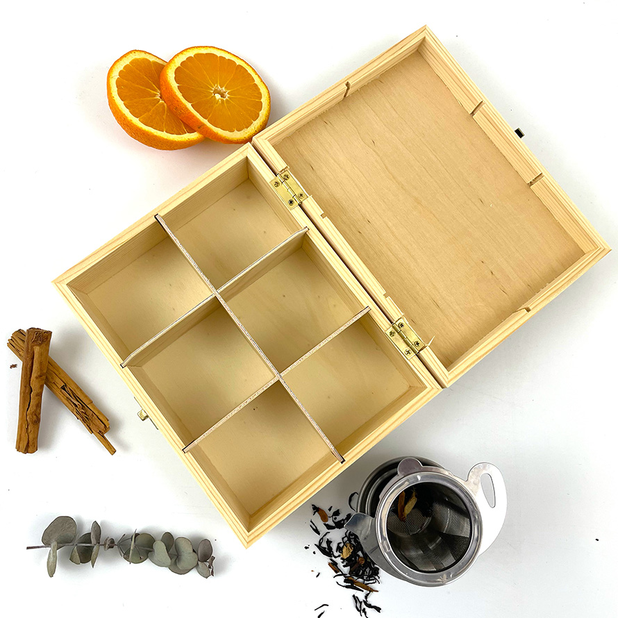 theekist 6 vaks sfeer openen graveren | Gepersonaliseerde cadeaus theekist met 6 vakken graveren voor een uniek en persoonlijk geschenk