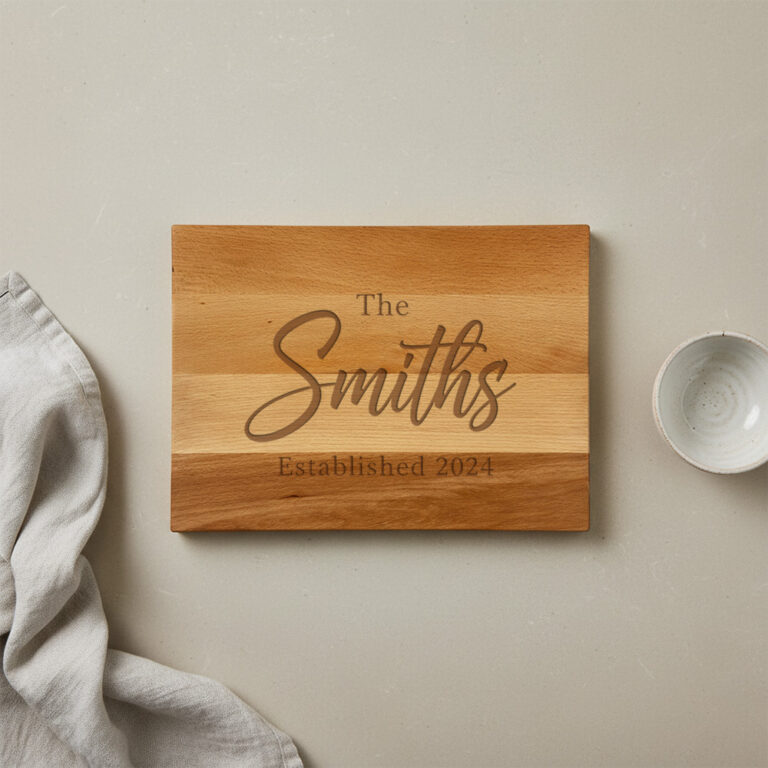 Snijplank dik beukenhout graveren van 38 cm, gegraveerd