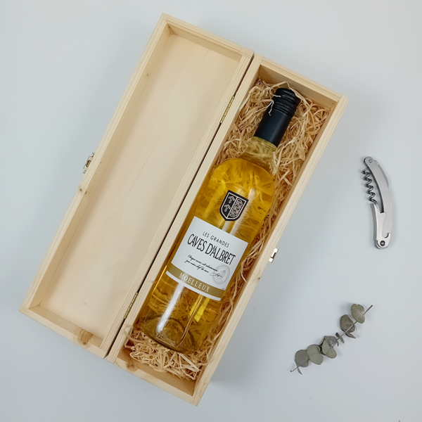 Luxe gegraveerde wijnkist met sluiting, een enkele vak, feestelijk en persoonlijk cadeau.