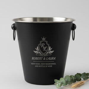Zwarte RVS champagnekoeler graveren voor persoonlijk cadeau