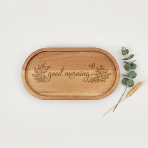 Serveerplankje graveren met tekst good morning