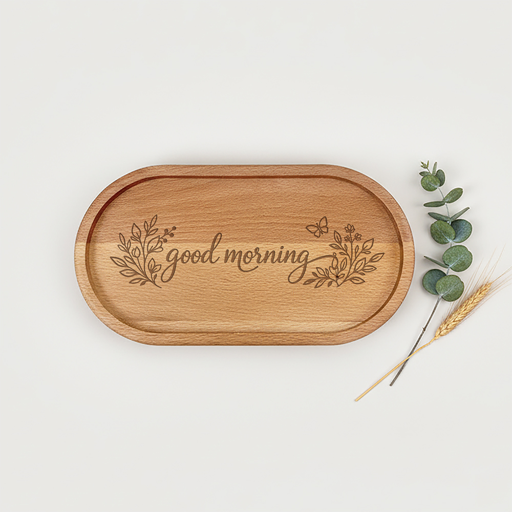 Serveerplankje graveren met tekst good morning