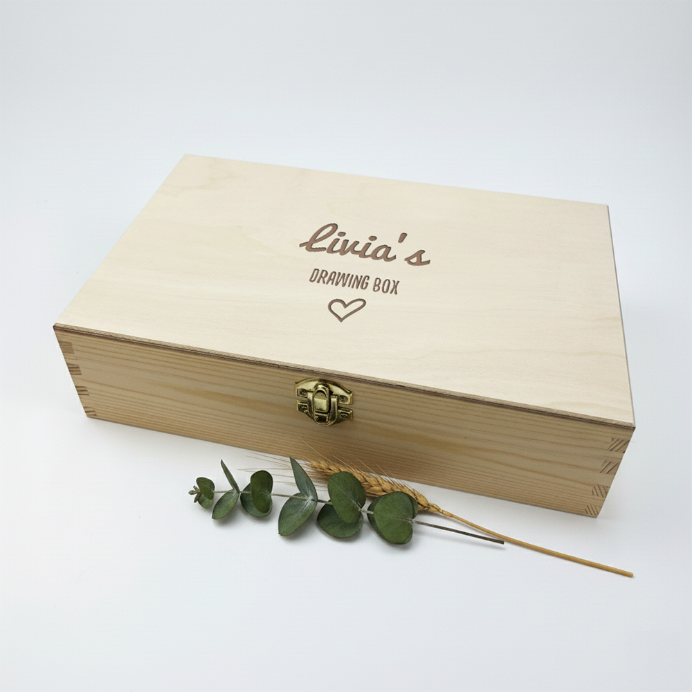 Tekendoos graveren met naam op houten doos