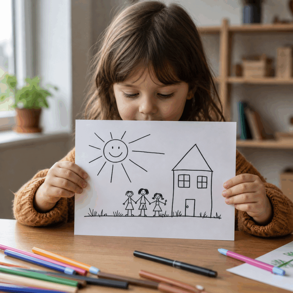 Gegraveerde kindertekening op cadeau, kind houdt tekening vast als voorbeeld voor personalisatie bij PersonalSurprise